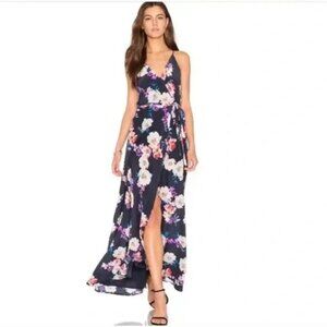 Yumi Kim 100% Silk Navy Floral Wrap Dress